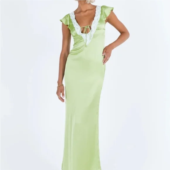 Princess Polly | Dresses | Princess Polly Armas Lace Trim Maxi Dress Green  Size 6 | Poshmark